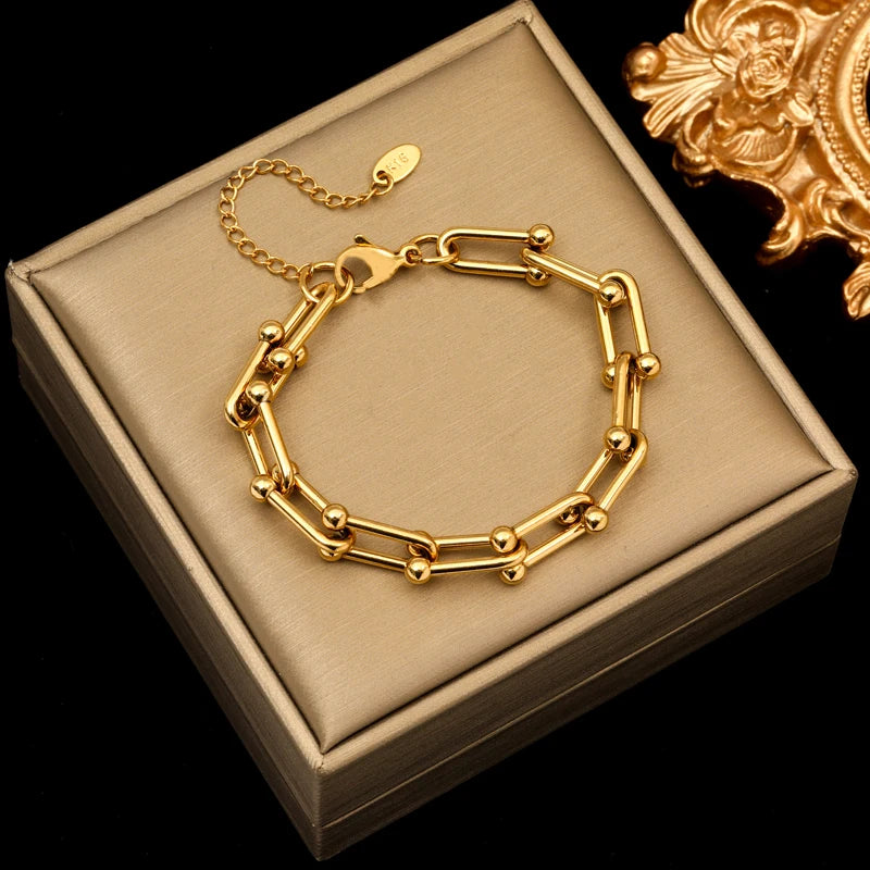 Gold Color Thick Chain Necklace Bracelet Women Girl New Fashion Jewelry Set Fall Gift