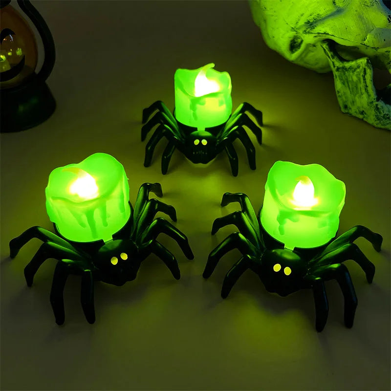 Halloween LED Candle Light Plastic Spider Skull Lamp Horror Props Home Bar Haunted House Party Decor