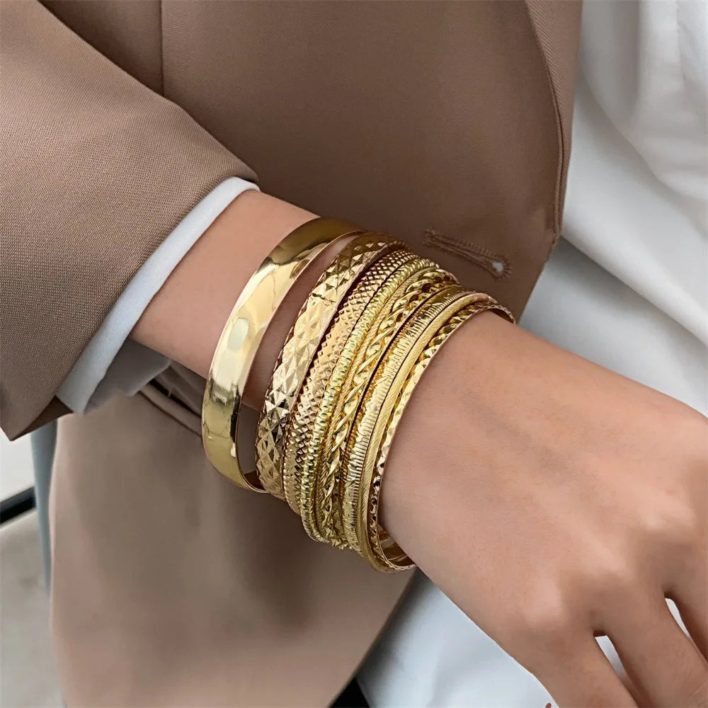 Fashion Twist Texture Jewelry Statement Streetwear Goth Gold Silver Women Men Bracelets Bangles Gift