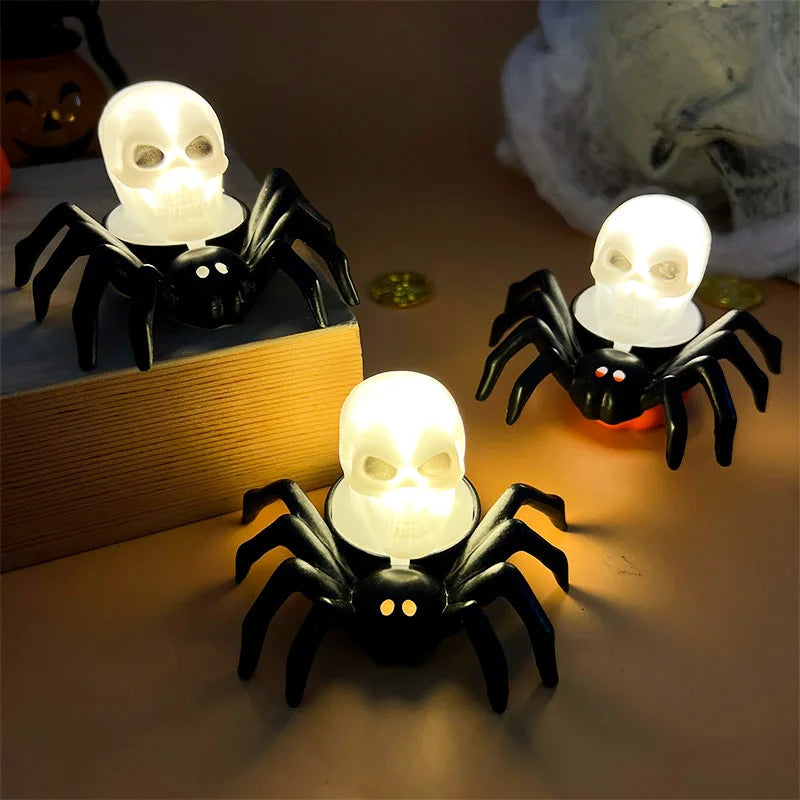 Halloween LED Candle Light Plastic Spider Skull Lamp Horror Props Home Bar Haunted House Party Decor