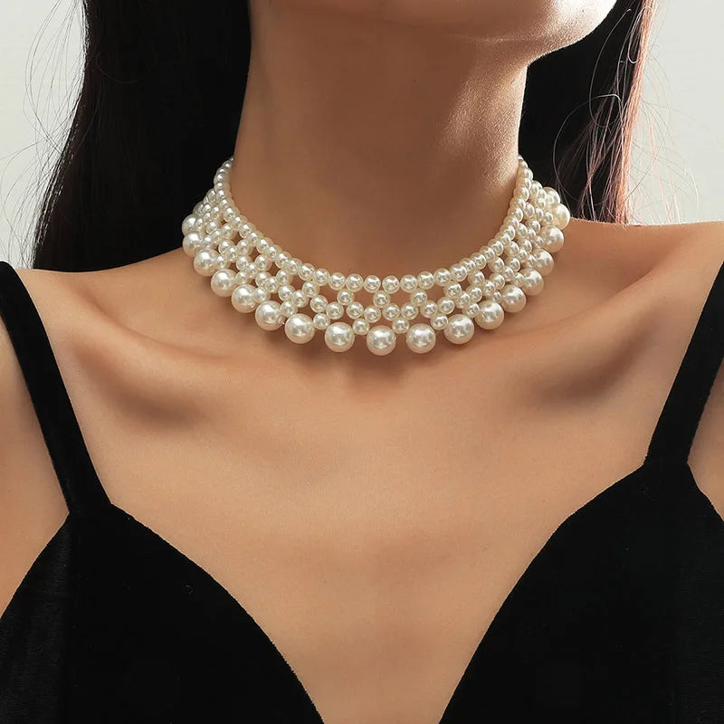 Bohemian Europe Fashion Luxury Pearl Clavicle Chain Long Layered Pearl Women Necklace Choker Gift