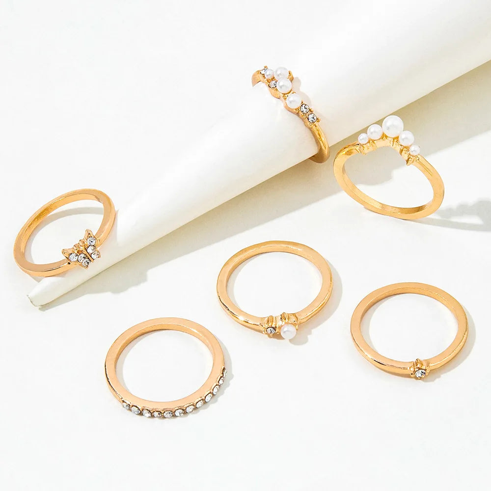 New Fashion Creative Geometric Leaf Wave Hollow Simple Gold Silver Women Rings Set Jewelry Gifts