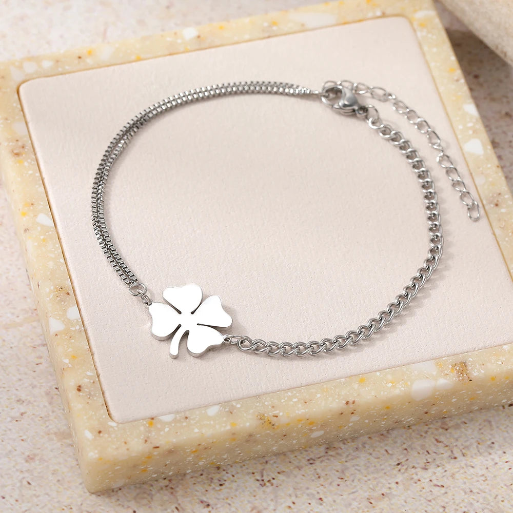 Classic Gold Silver Lucky Clovers Pendant Charm Hip Hop Women Bracelet Chain Jewelry Fall Gift