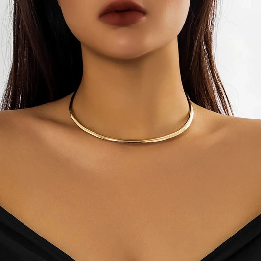 Elegant Simple Chunky Circle Torques Fashion Trendy Gold Silver Women Choker Collar Necklace