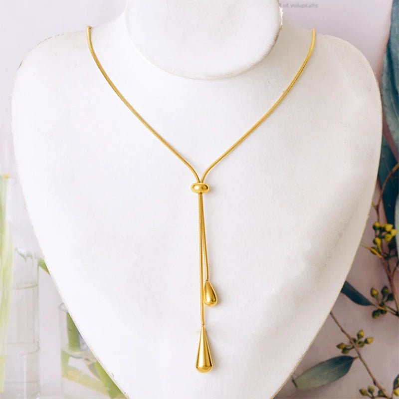 Fashion Gold Teardrop Tassel Women Necklace Earrings Jewelry Set Gift