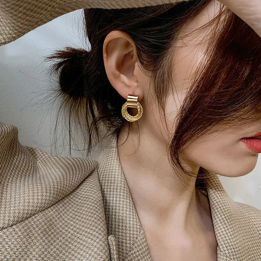 Retro Metal Gold Silver Multiple Small Circle Stud Women Korean Jewelry Earrings Fall Jewelry Gift