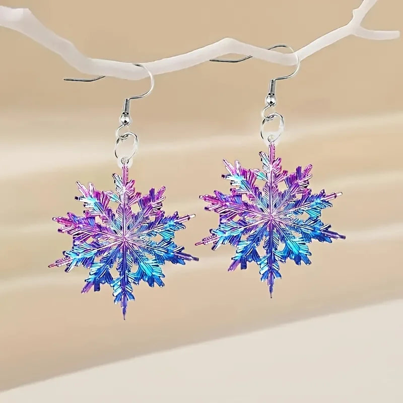 Exquisite Fashion Inlaid White Blue Zircon Blue Metal Snowflake Women Dangle Earrings Jewelry Gifts