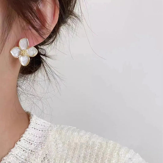 Hibiscus Dropped Glaze Flower Stud French Vintage Fashion Korean Gold Women Earrings Jewelry Gifts