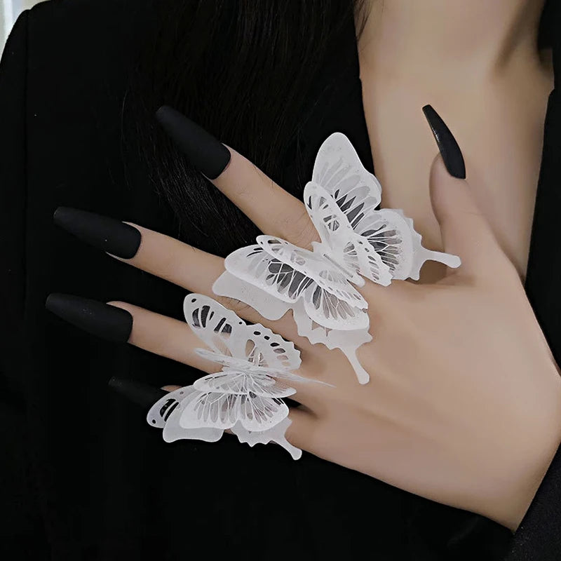 Punk 3D Large Butterfly Women Fashion Exaggerated Adjustable Gothic Rings Halloween Fall Jewelry