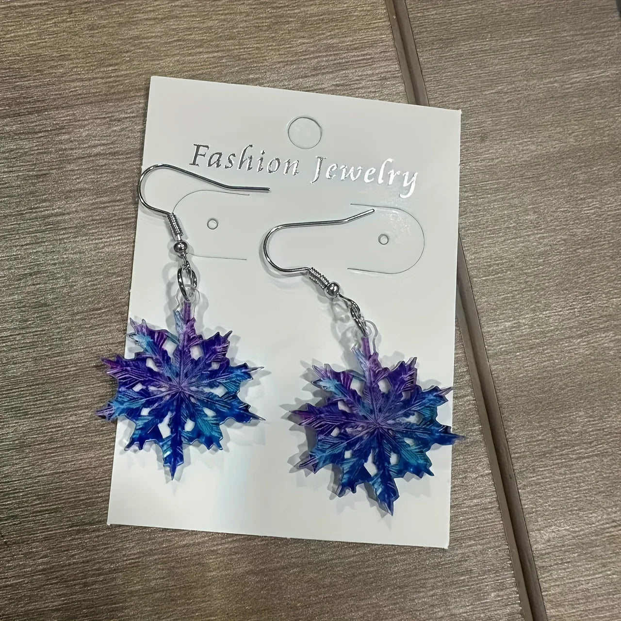 Exquisite Fashion Inlaid White Blue Zircon Blue Metal Snowflake Women Dangle Earrings Jewelry Gifts