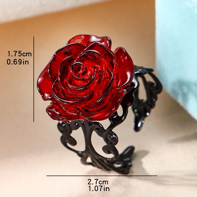 Punk Gothic Rose Adjustable Hollow Rings Women Witch Pagan Vintage Creative Halloween Fall Jewelry