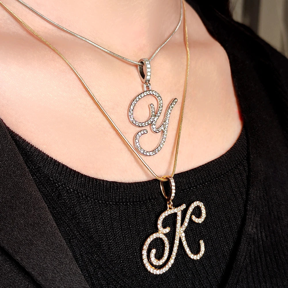 New A-Z Cursive Initial Letter Pendant Women Simple Rope Chain Necklace Fall Fashion Jewelry Gift