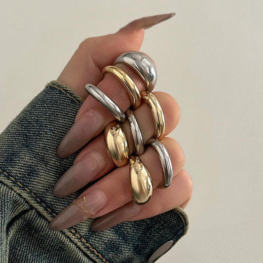 8pcs Chunky Open Smooth Surface Trendy Gold Silver Mixed Women Rings Set Jewelry Gifts