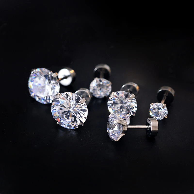 New Crystal Screw Back Stud Flat Punk Cool Clear Cubic Zirconia Tiny Piercing Women Men Earrings