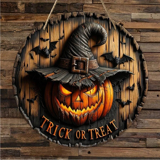 Halloween Wooden Wreath Logo Retro Pumpkin Head Horror Hanging Pendant Home Garden Courtyard Decor