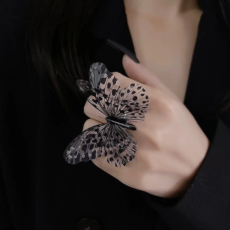 Punk 3D Large Butterfly Women Fashion Exaggerated Adjustable Gothic Rings Halloween Fall Jewelry