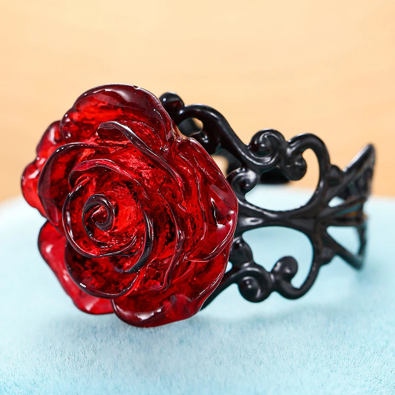 Punk Gothic Rose Adjustable Hollow Rings Women Witch Pagan Vintage Creative Halloween Fall Jewelry