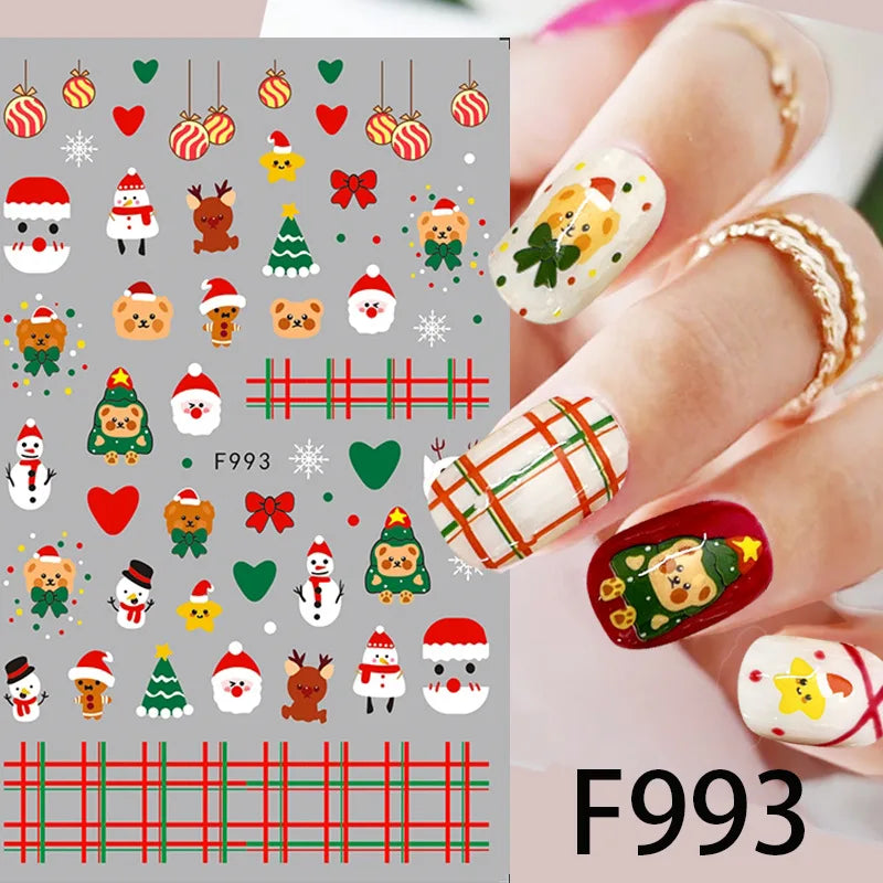 Cartoon 3D Santa Claus Snowman Christmas Relief Snowflakes Leaves Fall Nail Art Decoration Stickers