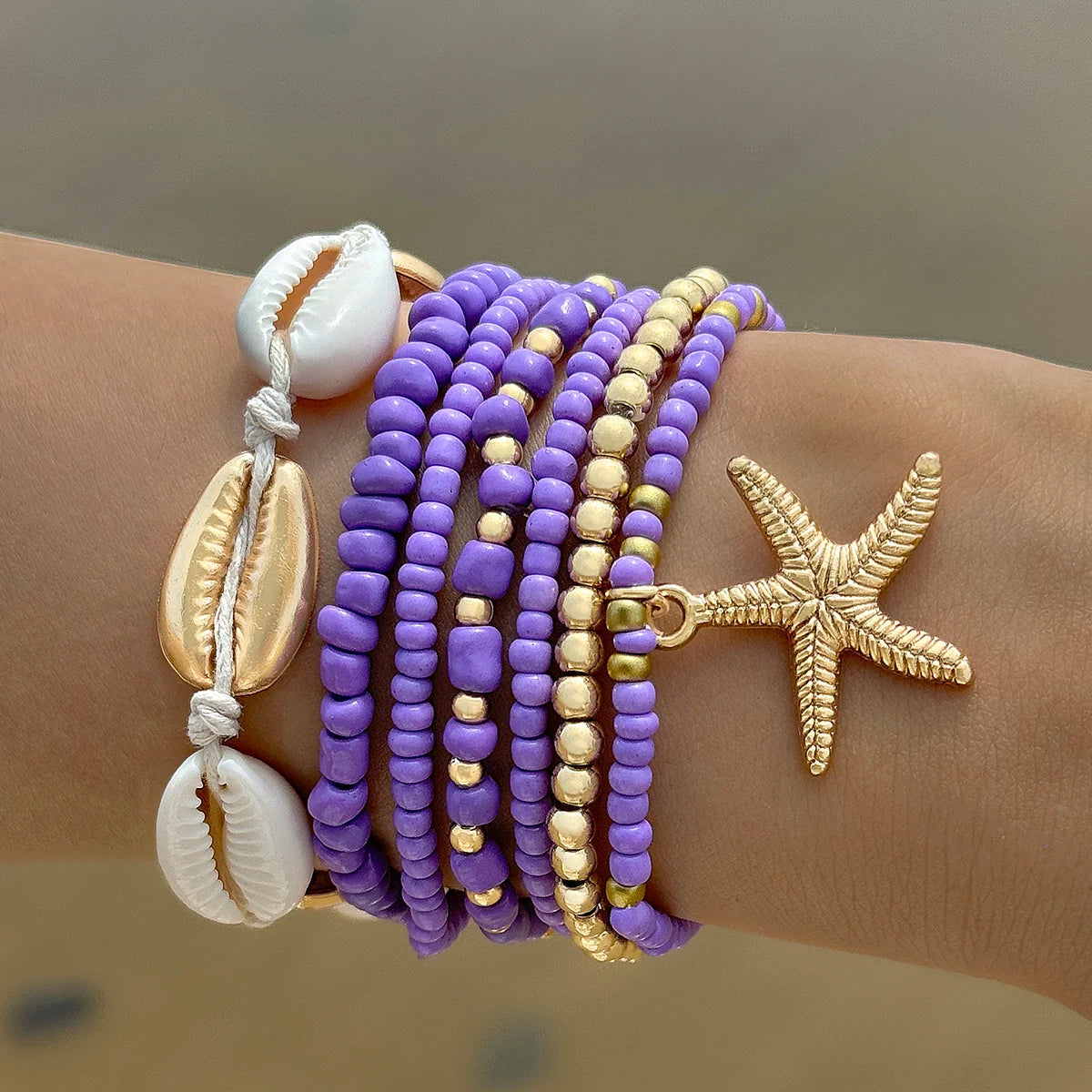 7pcs/Set Bohemia Shell Starfish Sand Beach Measle Multilayer Women Bracelet Set Jewelry Gift