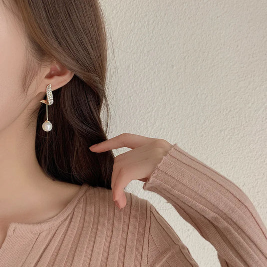 New Classic Elegant Pearl Dangle Women Crystal Long Tassel Drop Earrings Fall Christmas Jewelry Gift