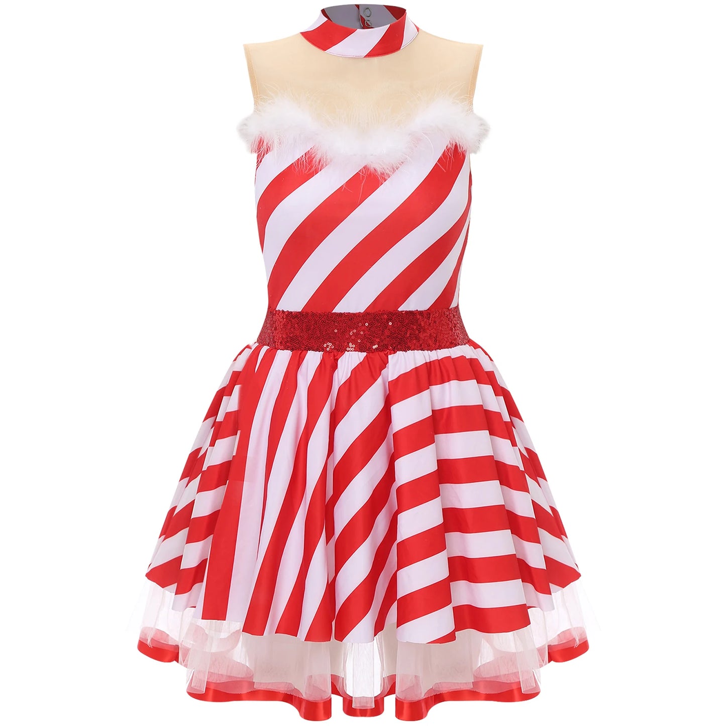 Women Adults Christmas Tutu Dress Candy Cane Striped Skating Ballet Dance Xmas Fancy Costume Gifts