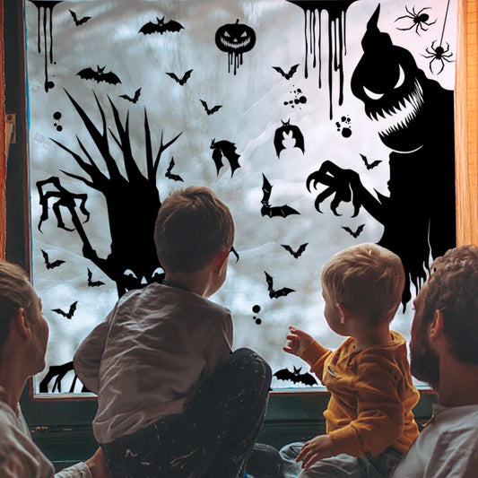 Black Halloween Home Decor Skeleton Hand Pumpkin Ghost Party Scar Mouth Wall Door Wall Sticker