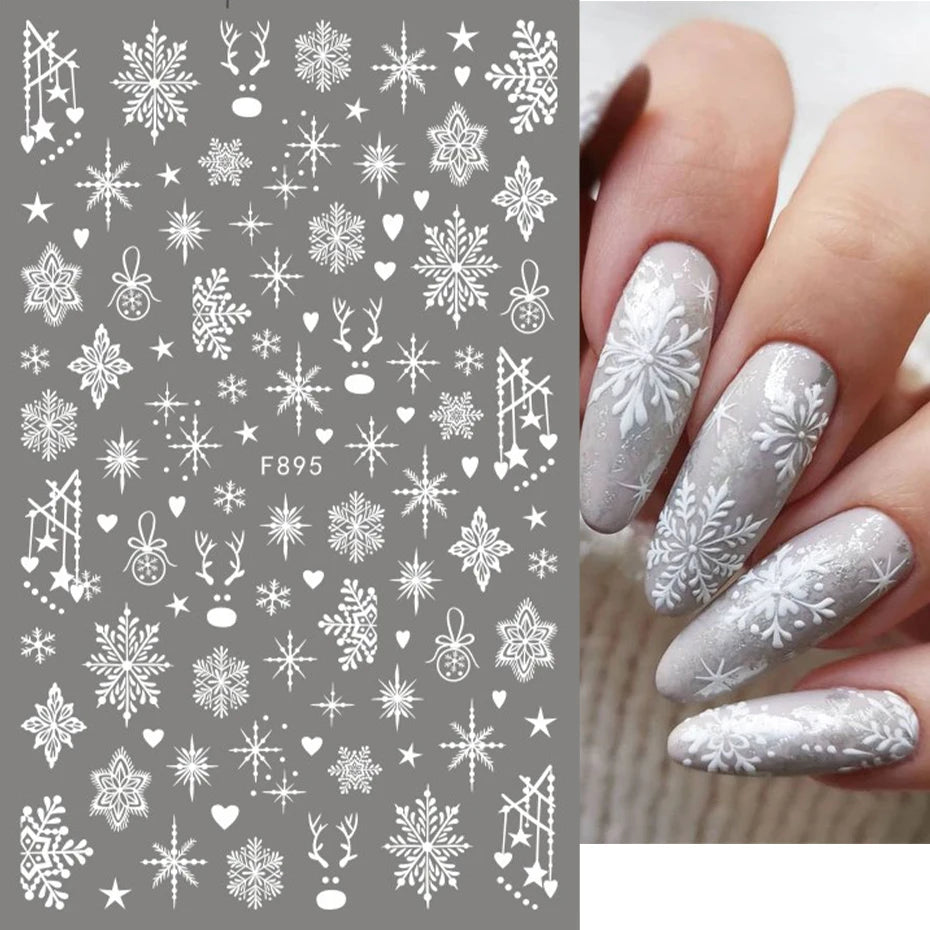 3D Snowflake White Christmas Designs Geometric Lines Foils Fall Nail Decorations Stickers Art Decals