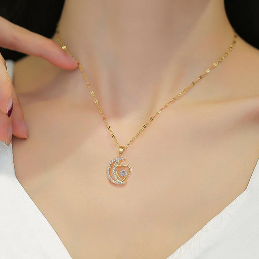 Gold Heart Moon Pendant Shiny Zircon Planet Water Drop Clavicle Choker Women Necklace Jewelry Gifts