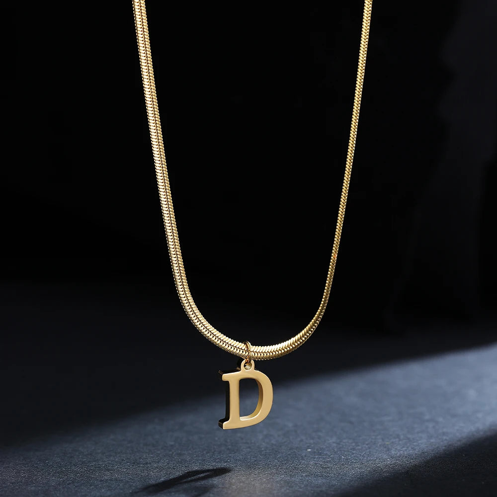 A-Z Alphabet Gold Stainless Steel Pendant Women Snake Chain Initial Letter Necklace Fall Jewelry