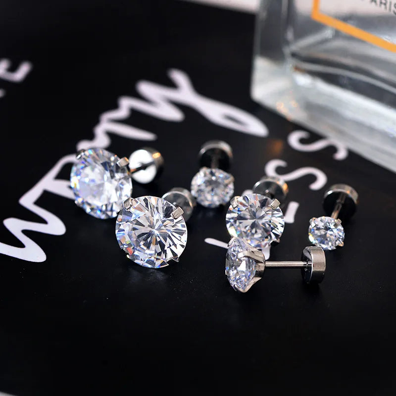 New Crystal Screw Back Stud Flat Punk Cool Clear Cubic Zirconia Tiny Piercing Women Men Earrings