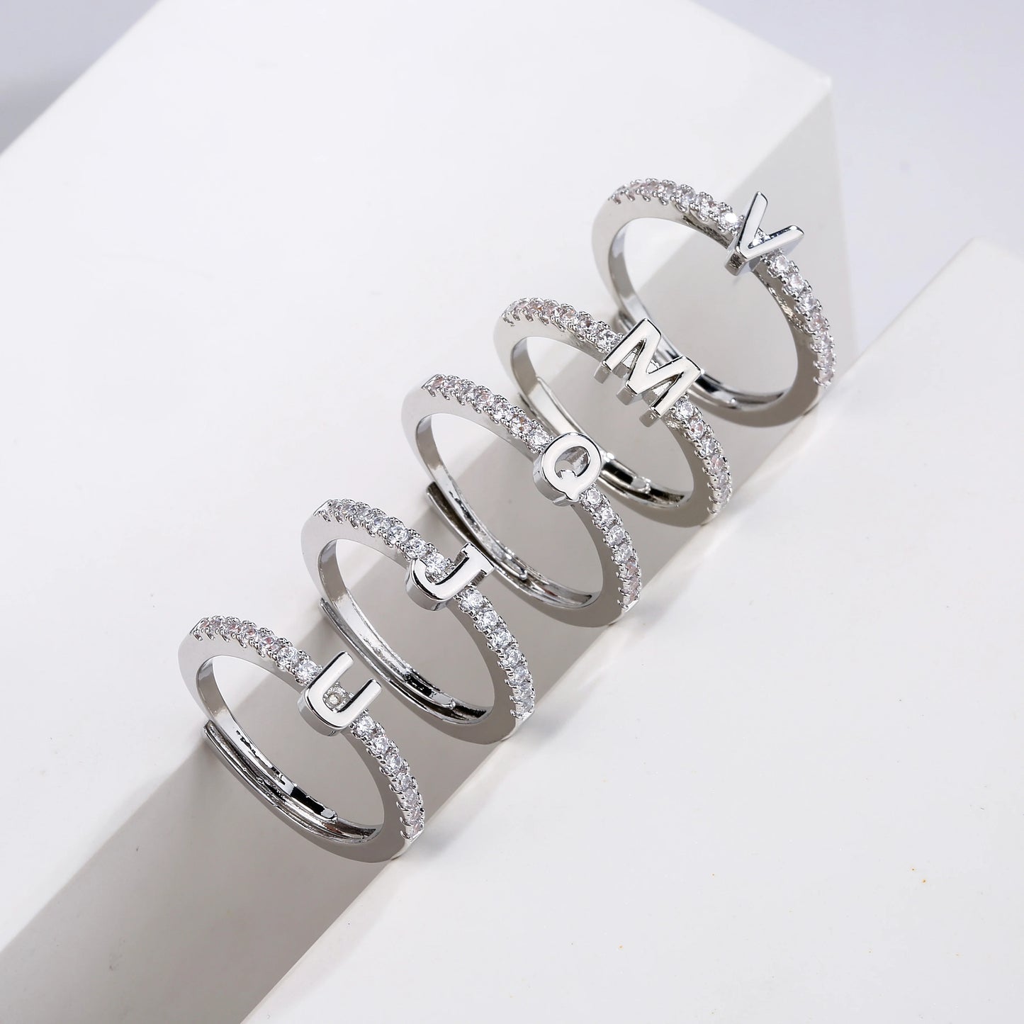 Fashion Initials Letter Classic Simple Gold Silver Women Opening Finger Rings Party Jewelry Gift