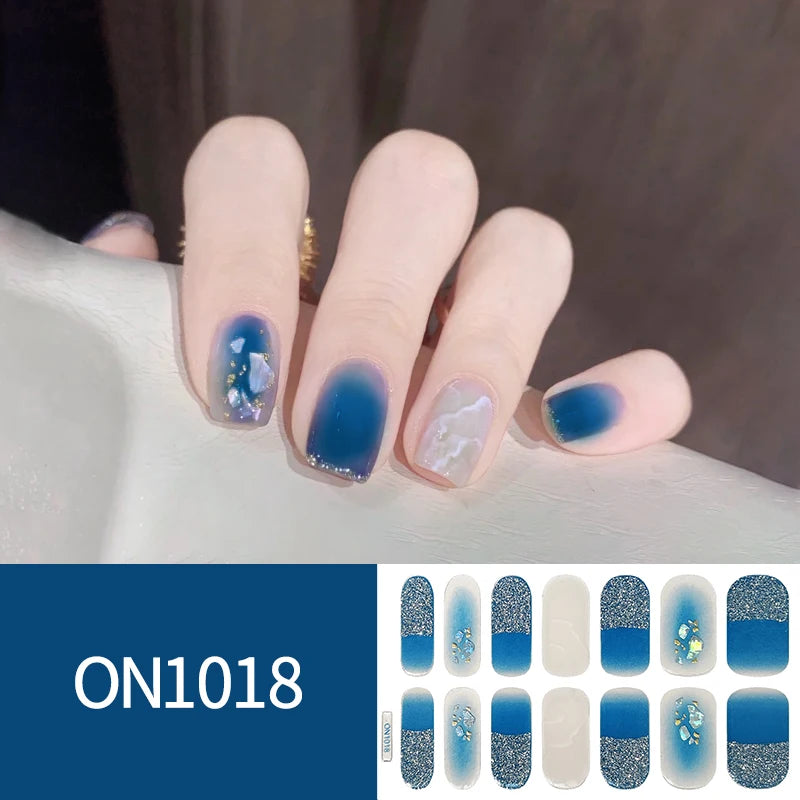 16/22 Tips 3D Nail Art Sticker Fall Christmas Snow Blue Diamonds Full Manicure DIY Nail Strips Decor