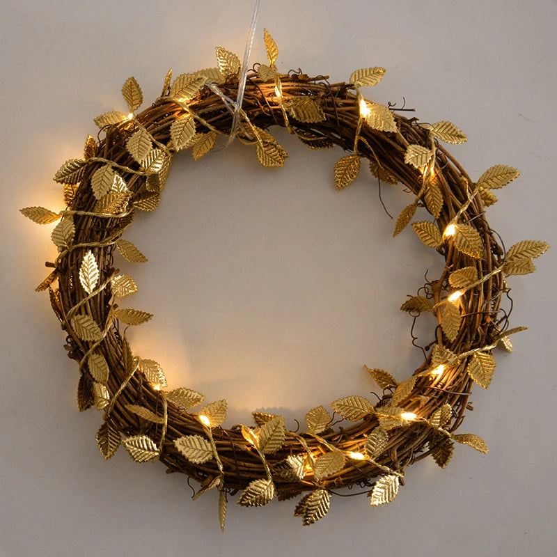 2M 20LED Gold Leaves Artificial Plant String Lights Christmas Birthday Party Home Garden Decoration