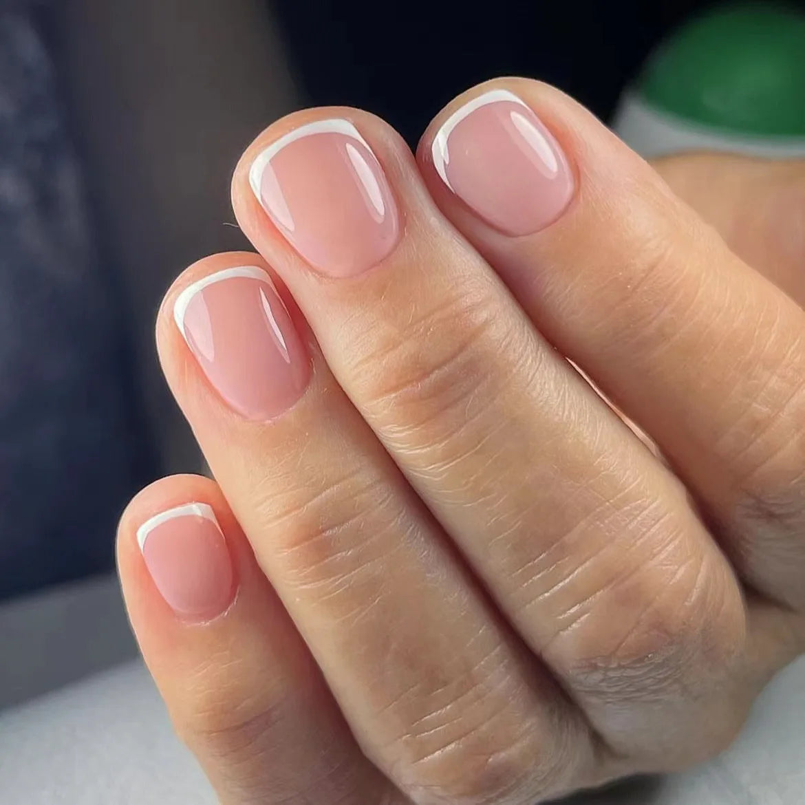 24pcs Simple Square Jelly Glue Gradient French Press on Fake False Nails Short Full Cover Nail Tips
