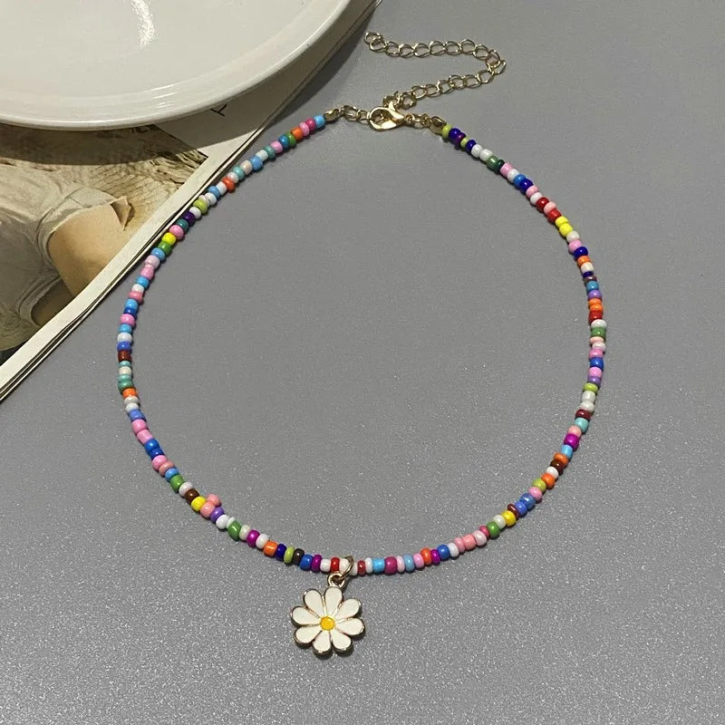 New Fashion Colorful Seed Beads Flower Pendant Collar Women Choker Necklace Jewelry Gift