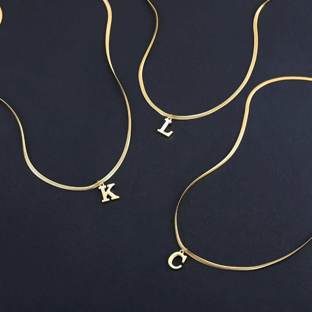 A-Z Alphabet Gold Stainless Steel Pendant Women Snake Chain Initial Letter Necklace Fall Jewelry