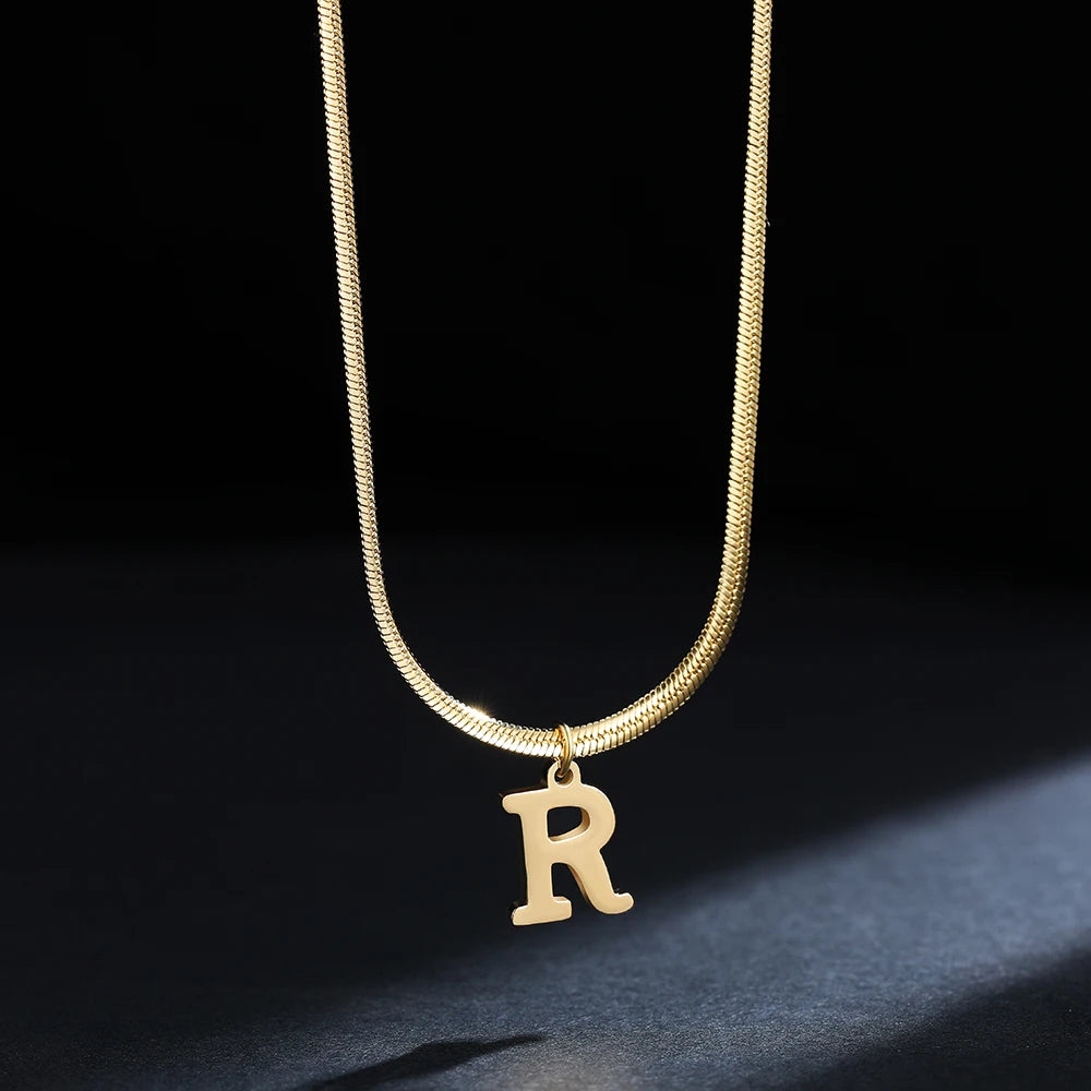 A-Z Alphabet Gold Stainless Steel Pendant Women Snake Chain Initial Letter Necklace Fall Jewelry