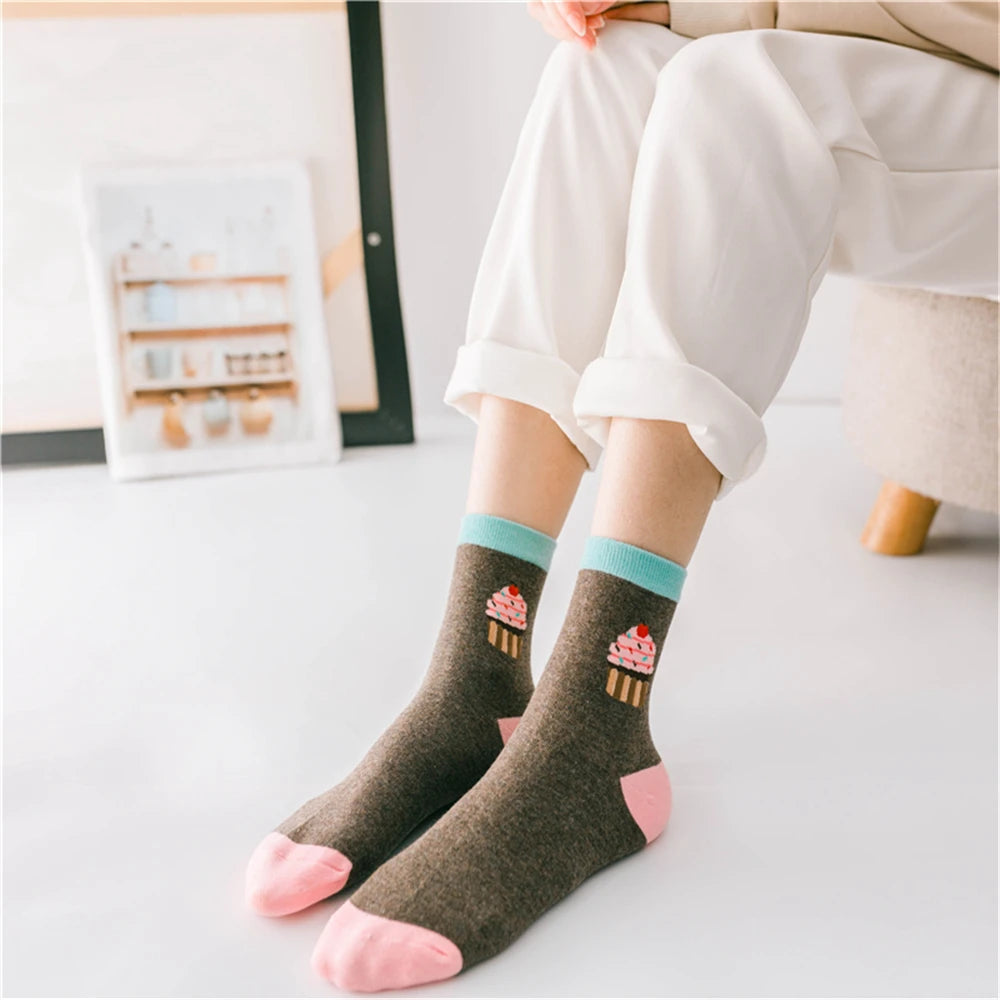 New Women Cartoon Burger Fries Pizza Cola Ice Cream Cake Patterned Funny Unisex Socks Christmas Gift