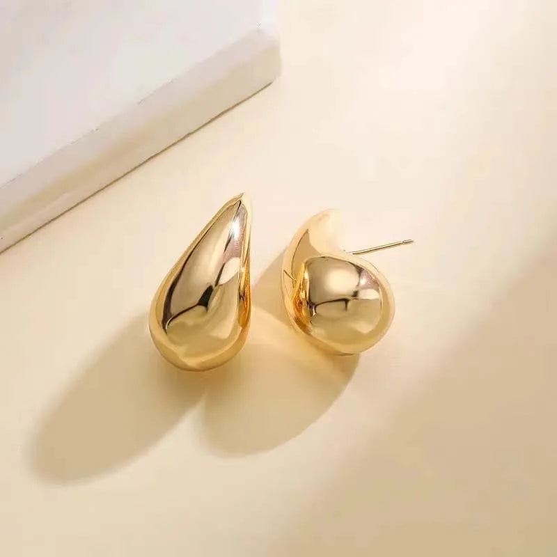 Vintage Fashion Metal Glossy Thick Chunky Teardrop Waterdrop Stud Gold Silver Women Earrings Gifts