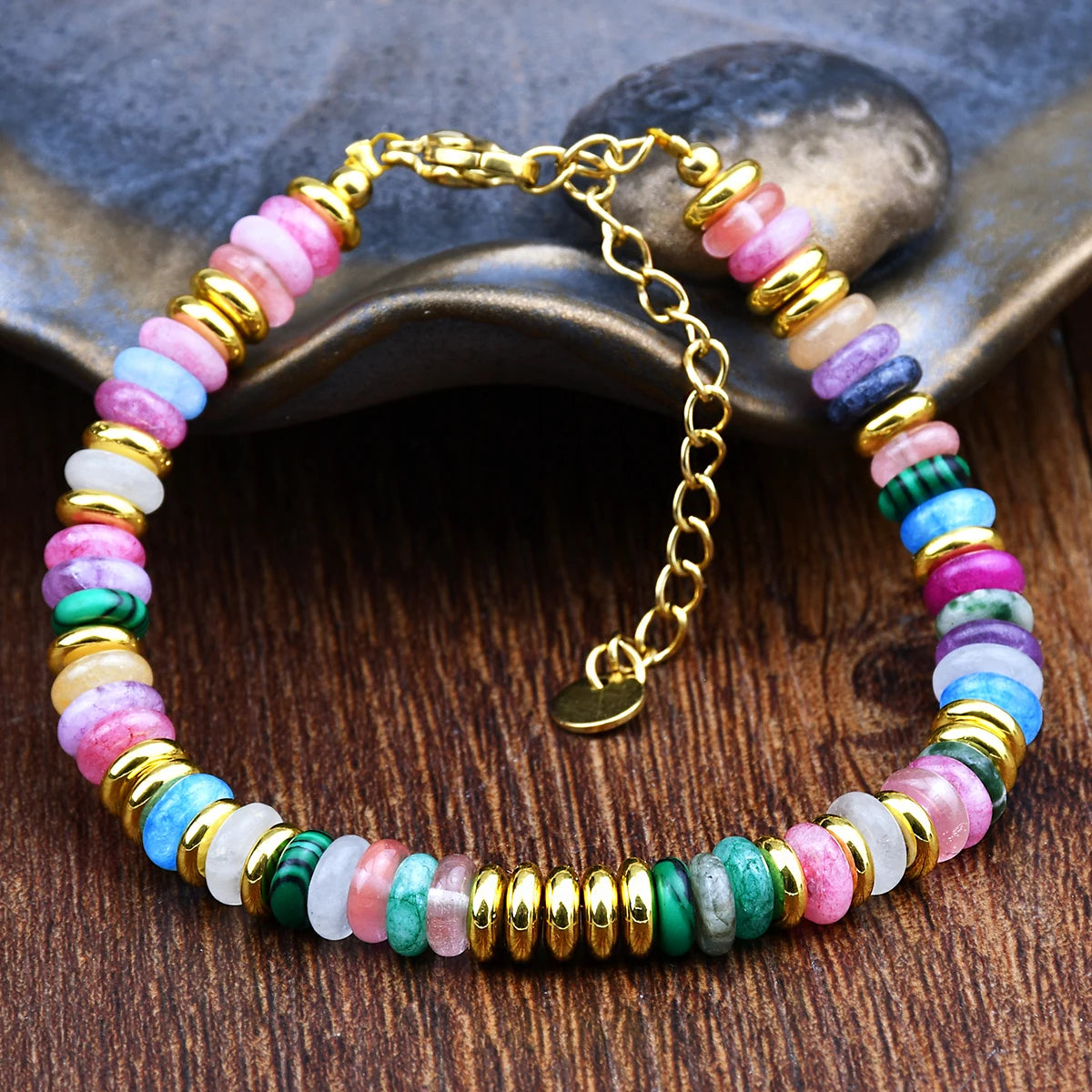 Natural Stone Colorful Mix-Gemstones Beaded Bohemian Sweet Cute Handmade Women Bracelet Jewelry Gift