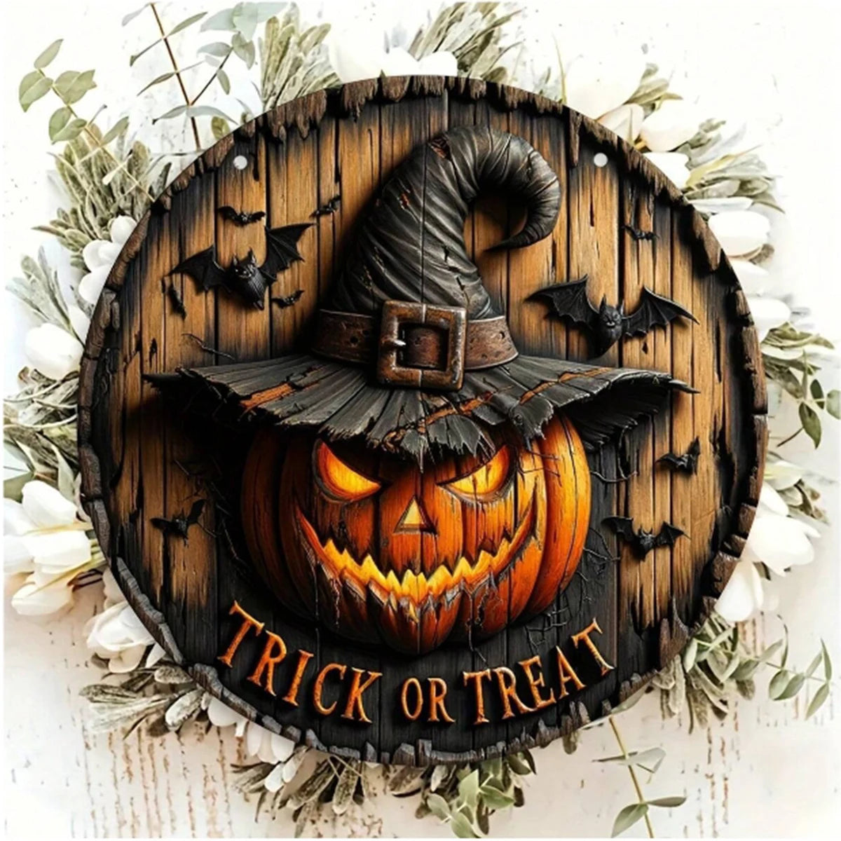 Halloween Wooden Wreath Logo Retro Pumpkin Head Horror Hanging Pendant Home Garden Courtyard Decor