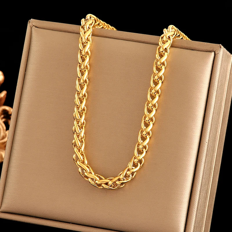 Gold Chains Necklace Bracelet Jewelry Set Women Collar Bijoux Gift