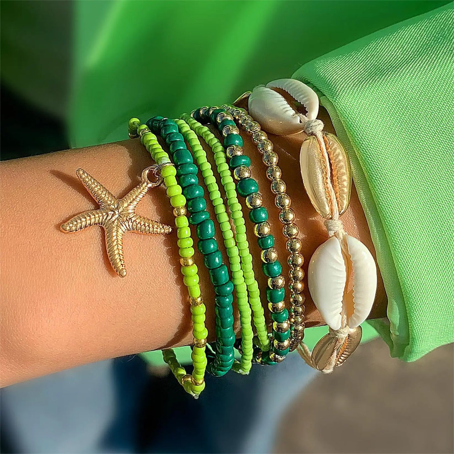 7pcs/Set Bohemia Shell Starfish Sand Beach Measle Multilayer Women Bracelet Set Jewelry Gift