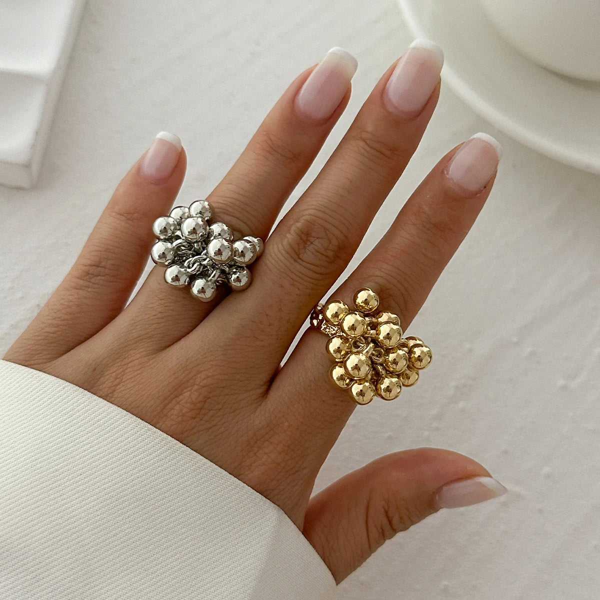 Fashion Simple CCB Small Ball Punk Hip Hop Metal Women Female Silver Gold Open Rings Jewelry Gift