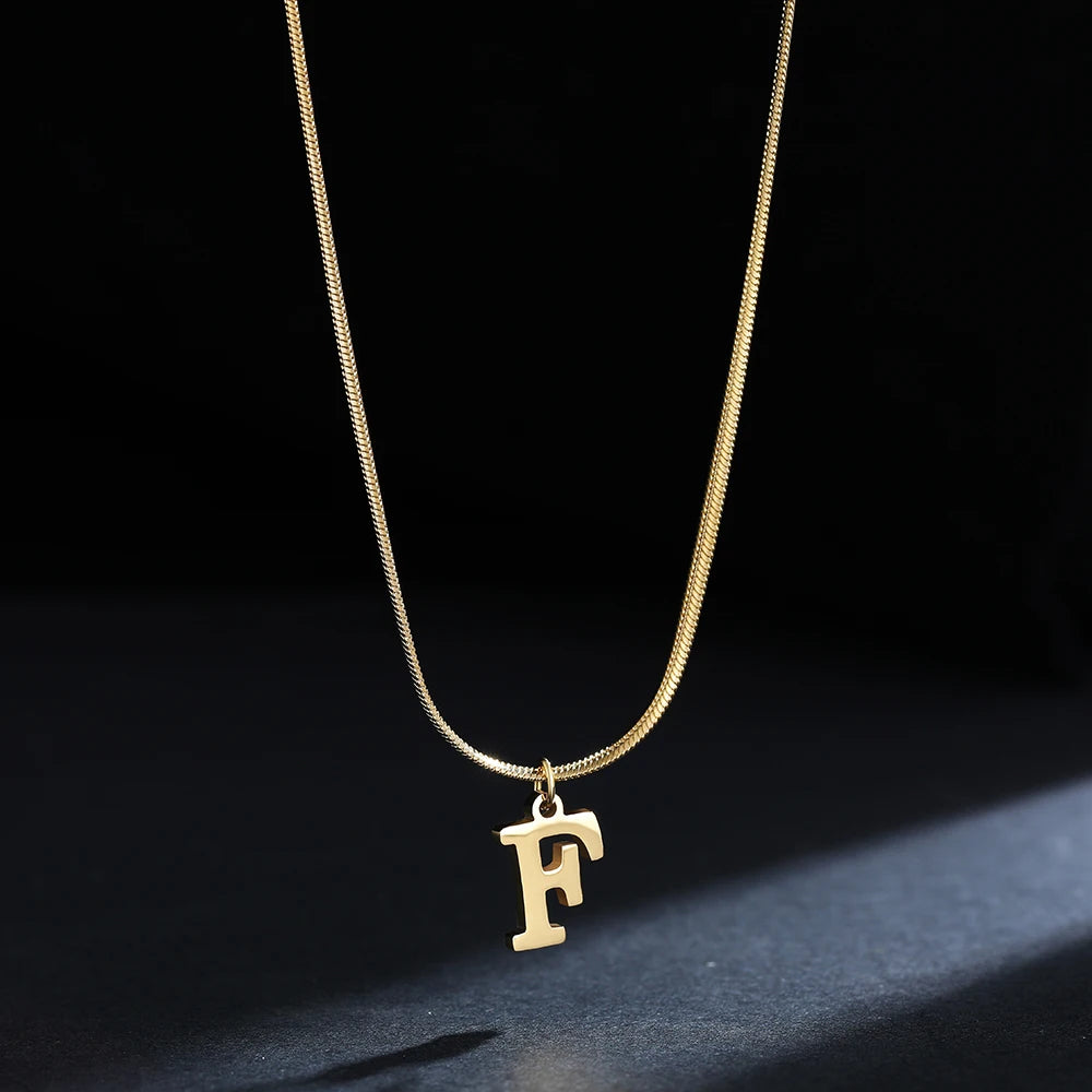 A-Z Alphabet Gold Stainless Steel Pendant Women Snake Chain Initial Letter Necklace Fall Jewelry