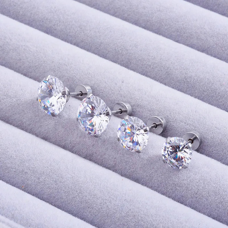 New Crystal Screw Back Stud Flat Punk Cool Clear Cubic Zirconia Tiny Piercing Women Men Earrings