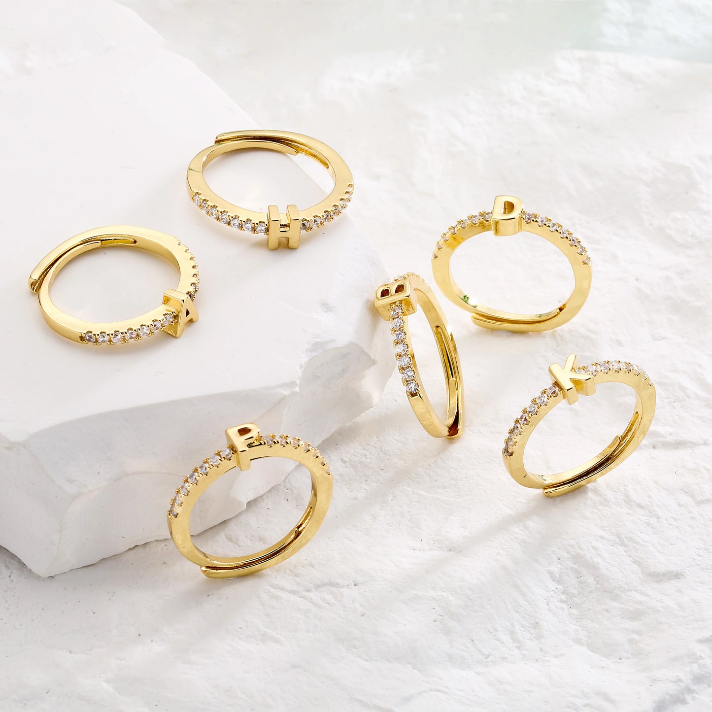 Fashion Initials Letter Classic Simple Gold Silver Women Opening Finger Rings Party Jewelry Gift