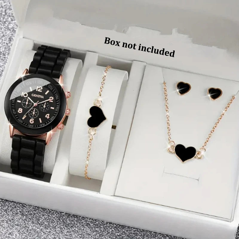 Luxury Watch Women Ladies Ring Necklace Earrings Bracelet Set Heart Butterfly Jewelry Set Gift