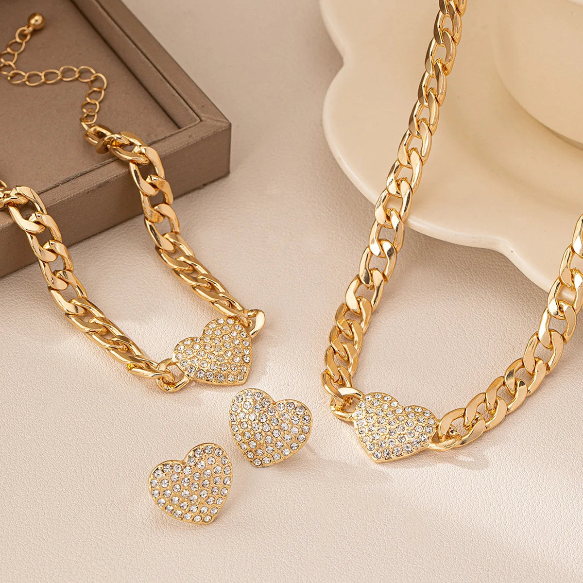 Minimalist Glass Heart Pendant Stud Fashion Suit Women Earrings Necklace Bracelet Jewelry Set Gift