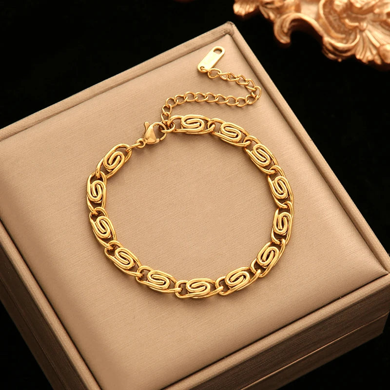 Gold Chains Necklace Bracelet Jewelry Set Women Collar Bijoux Gift